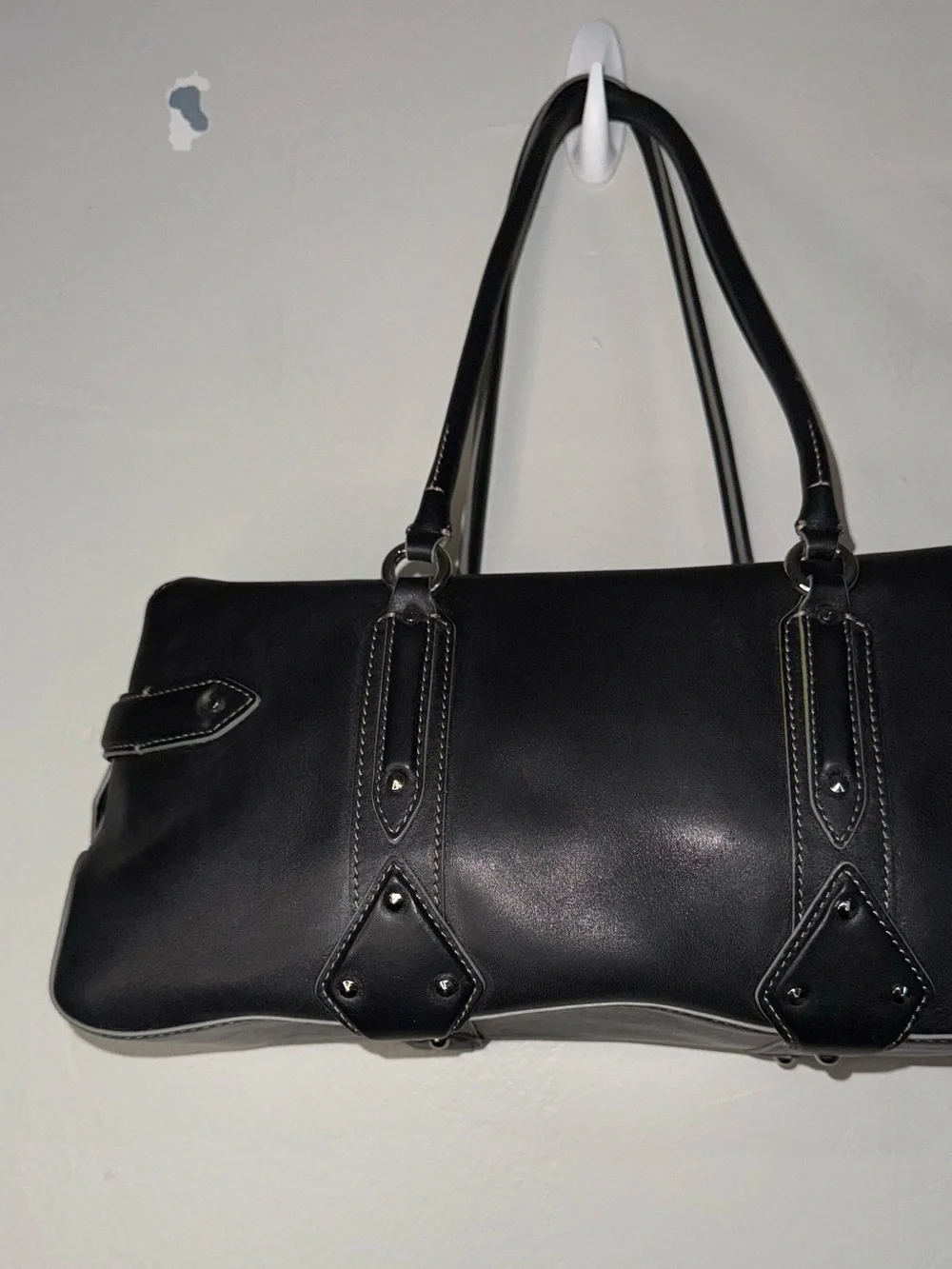 Cole Haan Black Leather Shoulder Bag with Stud Accents